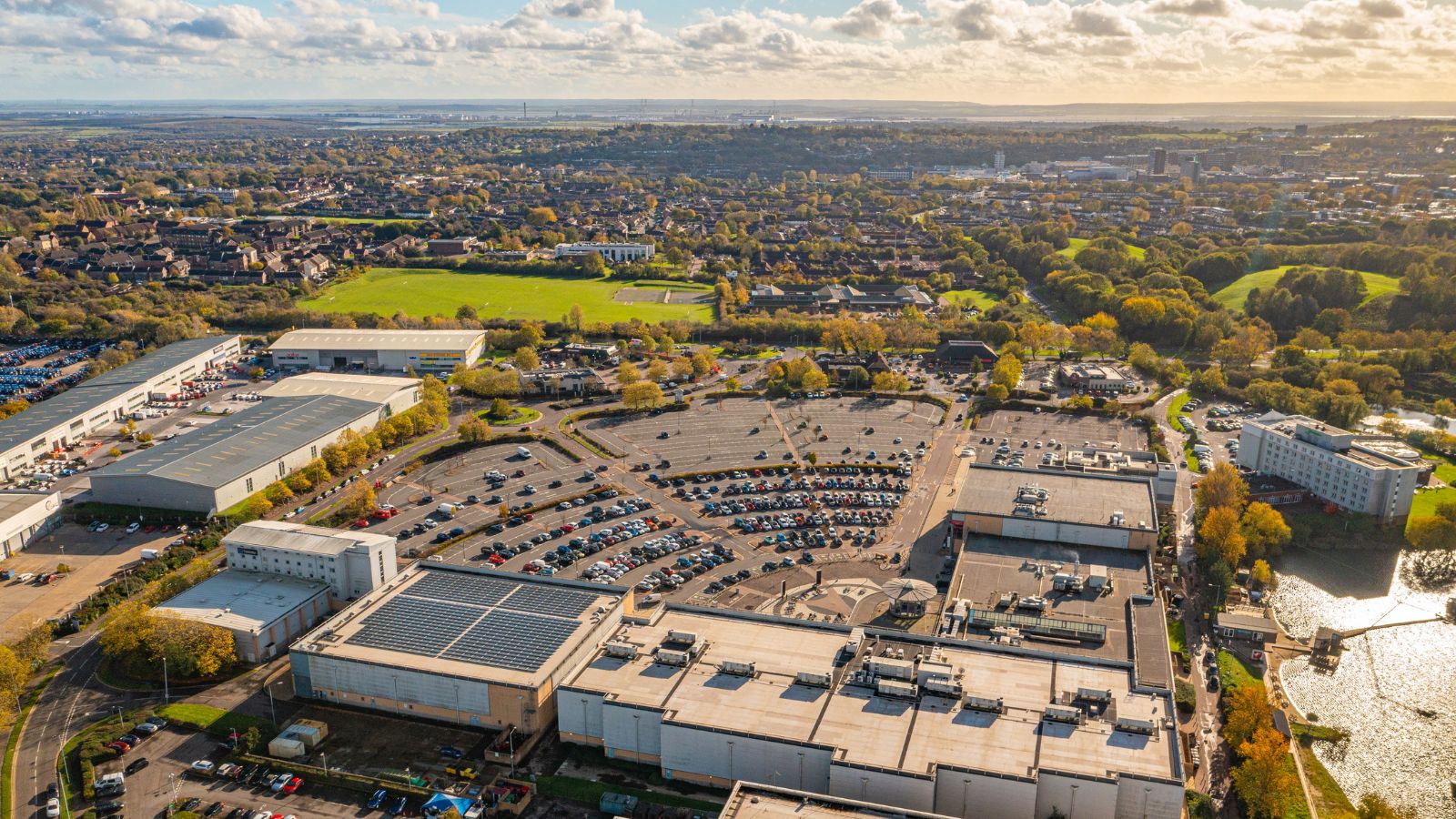 Aerial view of Festival Leisure Park in Basildon, Essex